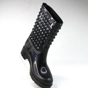 Seven Color Womens Sz 6M Rain Boots Spiked Rubber Slip On Black Waterproof